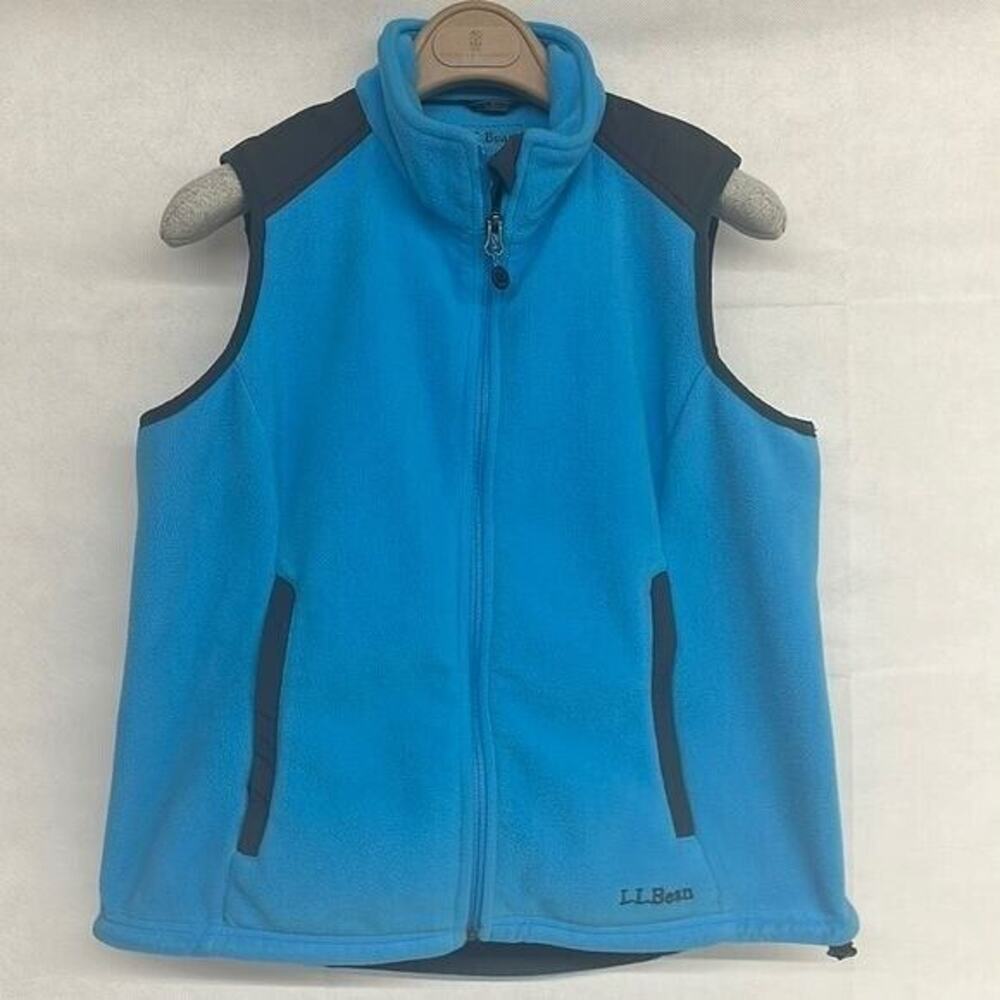 womens Sz Small L.L. bean blue black zip up fleece sleeveless coat vest